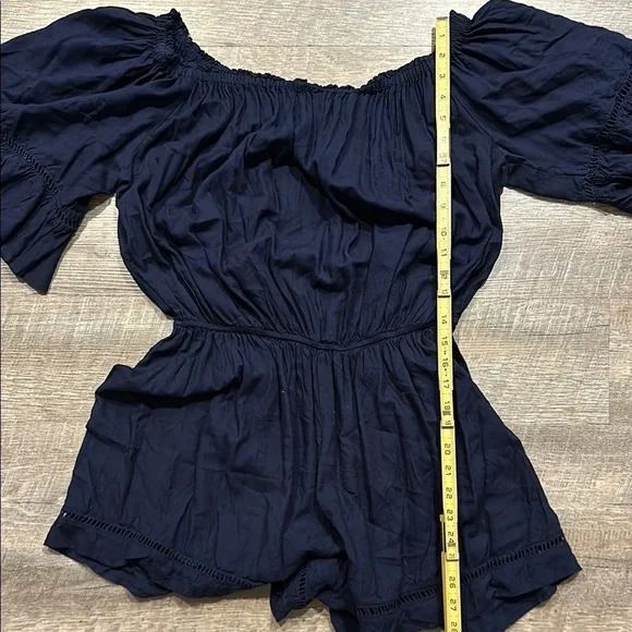 Live 4 Truth Navy Blue Off-Shoulder shorts Romper Size Large - Picture 8 of 9
